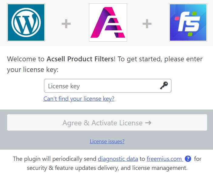 Enter your license key to activate Acsell