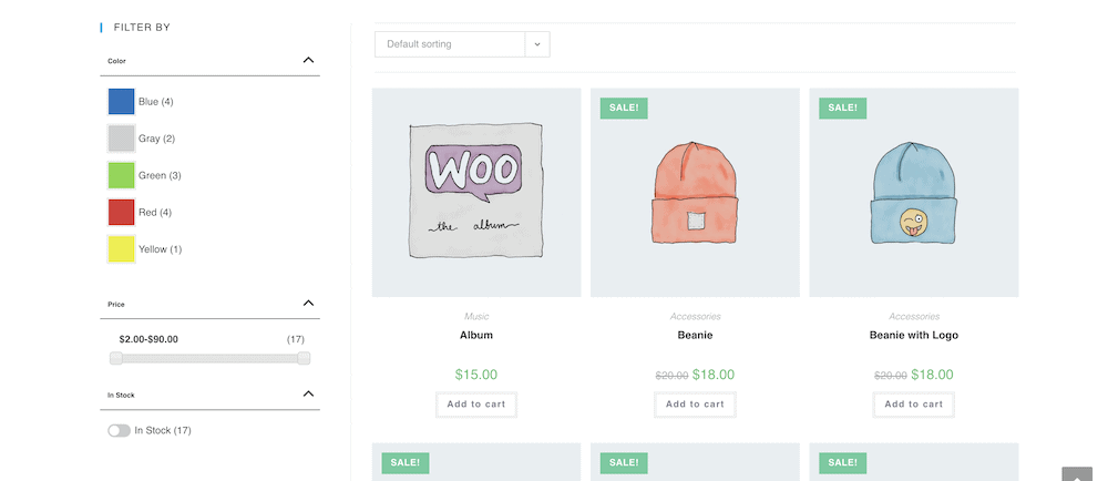 The Acsell Product Filters plugin’s options on the front end of a store