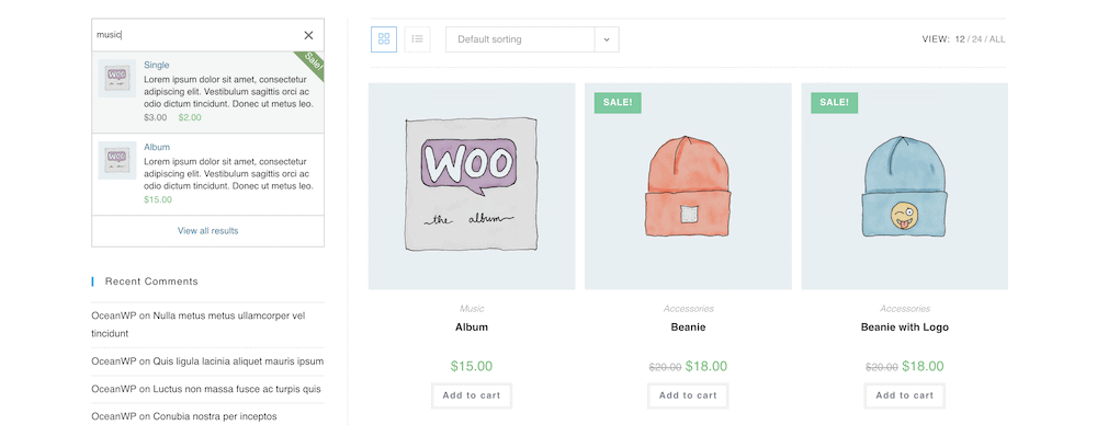 A front-end WooCommerce search bar using the Advanced Woo Search plugin.