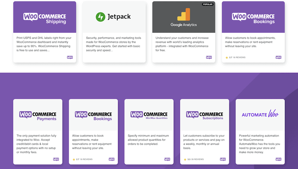  A collection of WooCommerce extensions from the WooCommerce website.
