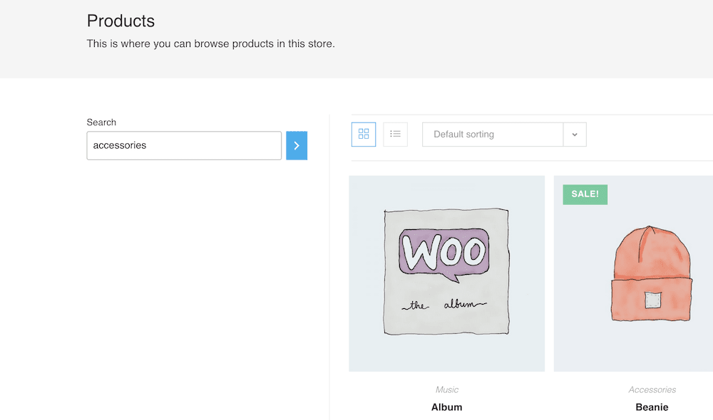The default WooCommerce search feature.
