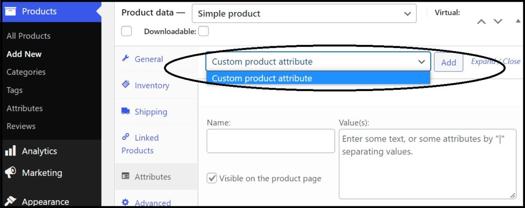 Fill in the custom attribute section